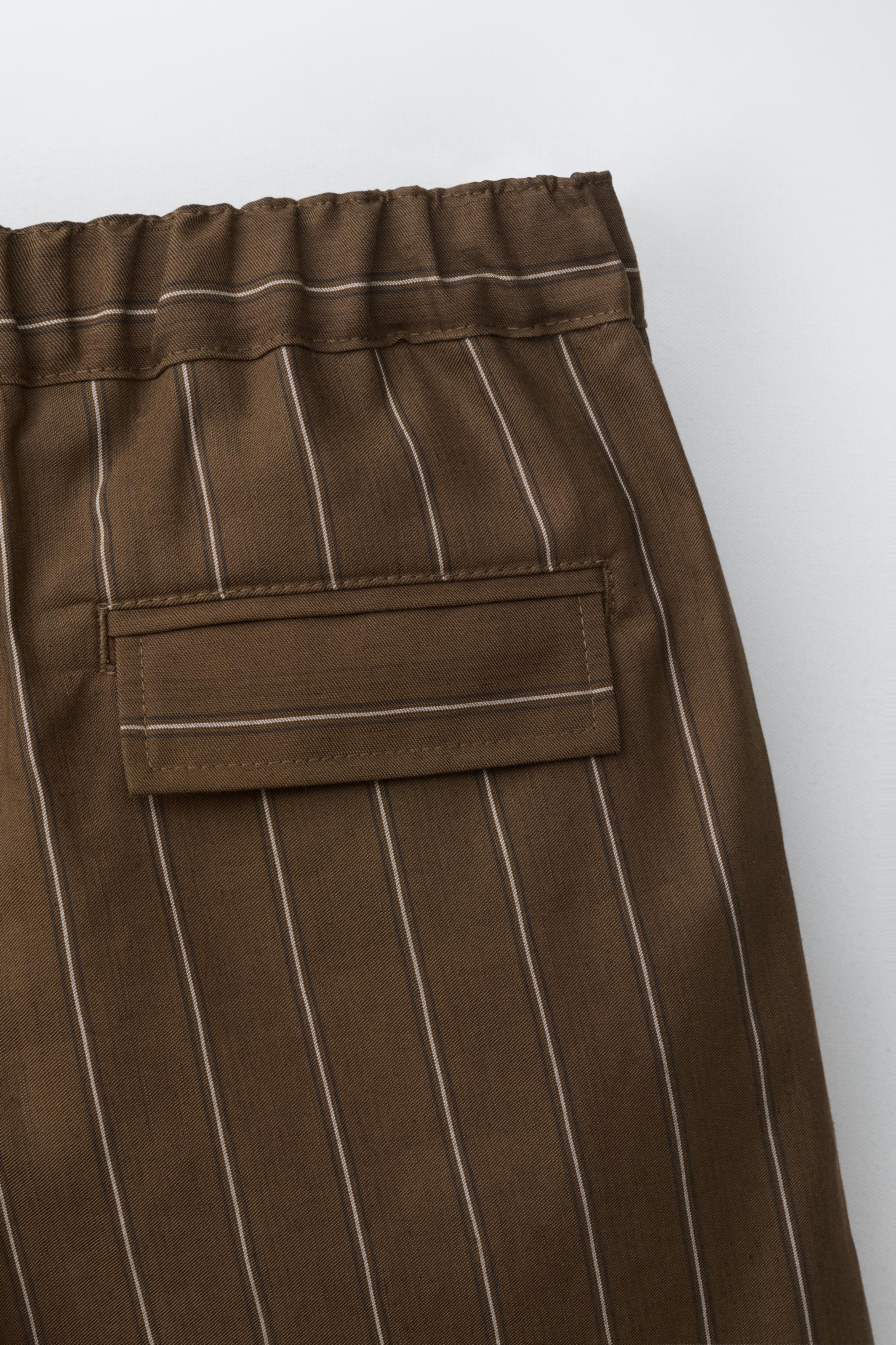 STRIPED COTTON AND LINEN SHORTS